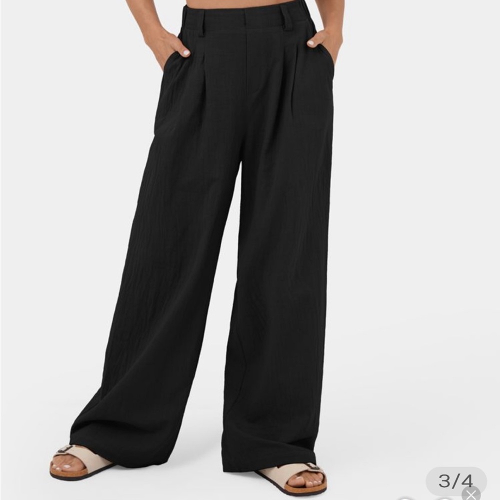Halara High Waisted Plicated Side Pocket Wide Leg Flowy Palazzo Cotton Pants